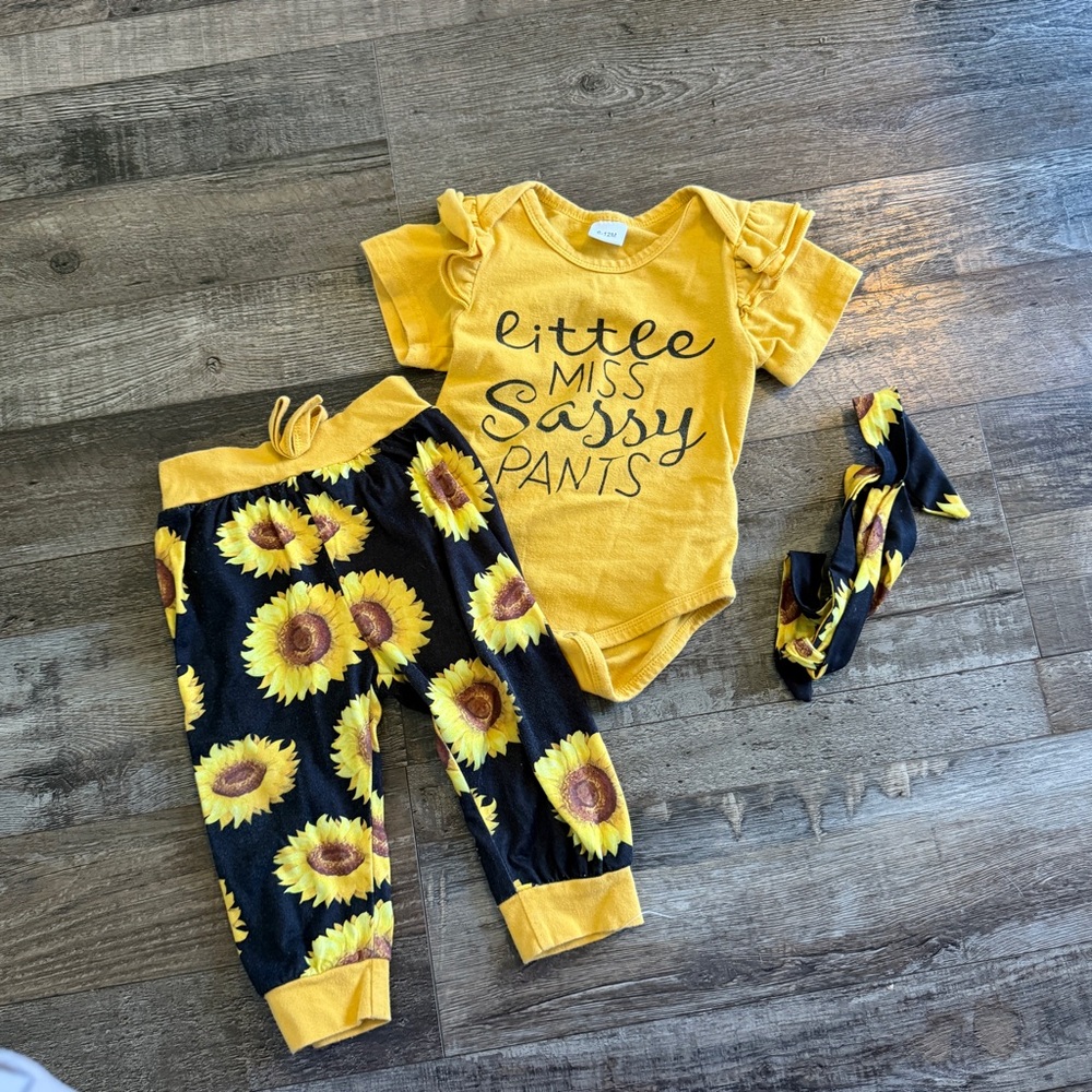 6-12 Month Sunflower Baby Girl Outfit